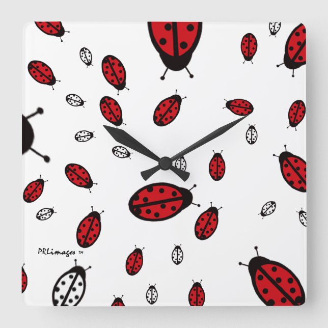 Reloj Cuadrado Little LadyBugs Square Wall Clock (Anverso)