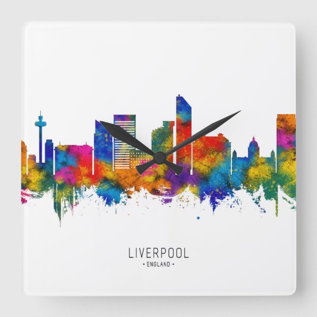 Reloj Cuadrado Liverpool England Skyline (Anverso)