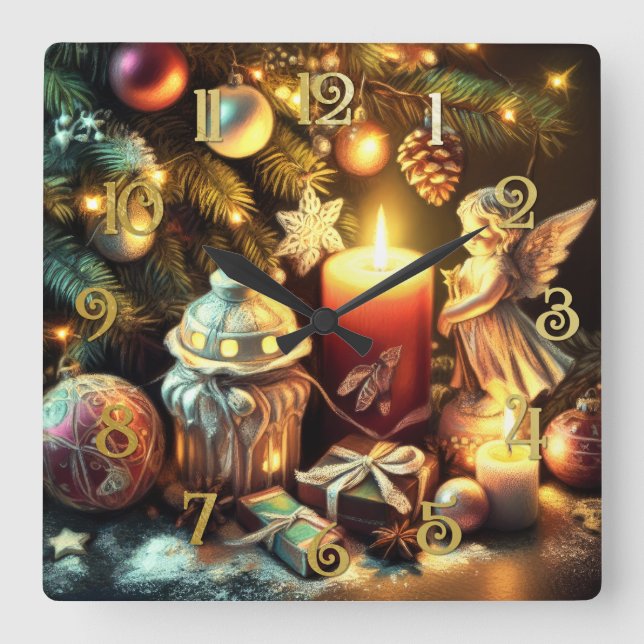 Reloj Cuadrado Llamada Dibujando Ángel de la Vela del Árbol de Na (Anverso)