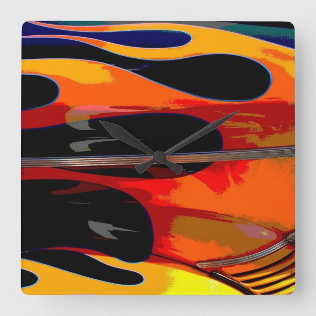 Reloj Cuadrado Llamas calientes (Anverso)