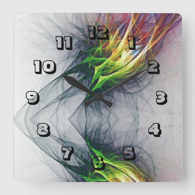 Reloj Cuadrado Llamas de fuego urbano contemporáneo Vivid (Anverso)