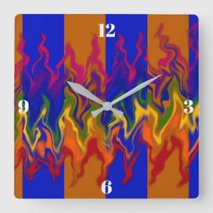 Reloj Cuadrado Llamas en lo Abstracto sobre los Colores de las Ra