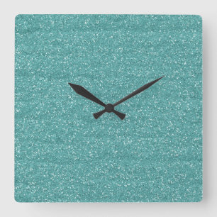 Reloj Cuadrado Llamativo Glitzy Turquesa y Brillo de Plata