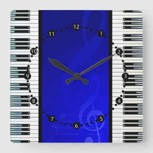 Reloj Cuadrado Llaves del piano con las notas musicales del