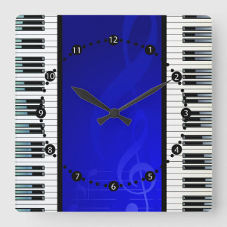 Reloj Cuadrado Llaves del piano con las notas musicales del