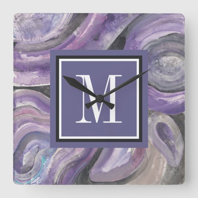 Reloj Cuadrado Lluvia del círculo del monograma el | (Anverso)