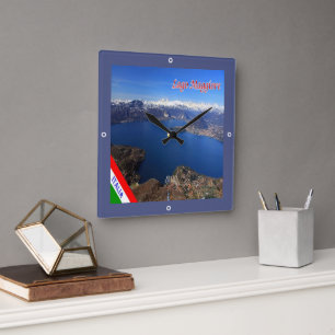 Reloj Cuadrado LMD077 LAKE MAGGIORE Aerial View, Italia,