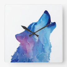 Lobo a la acuarela azul aullando