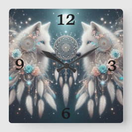 Reloj Cuadrado Lobo al estilo bohemio y Dreamcatchers