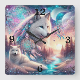 Reloj Cuadrado Lobo al estilo bohemio y Dreamcatchers