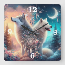 Reloj Cuadrado Lobo al estilo bohemio y Dreamcatchers