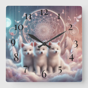 Reloj Cuadrado Lobo Blanco Pups y Dreamcatcher