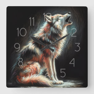 Reloj Cuadrado Lobo de dibujo de pasto duro