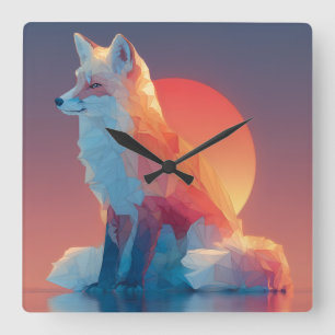 Reloj Cuadrado Lobo geométrico silueta   Fauna moderna de polígon