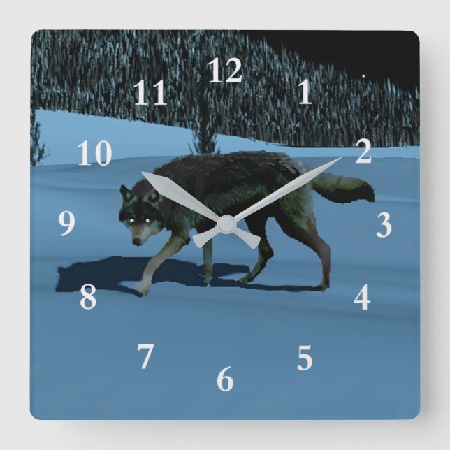 Reloj Cuadrado Lobo Invernal - Tapetum Lucidum (Anverso)