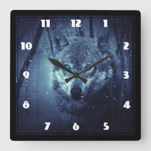 Reloj Cuadrado Lobo salvaje mágico con ojos azules asombrosos