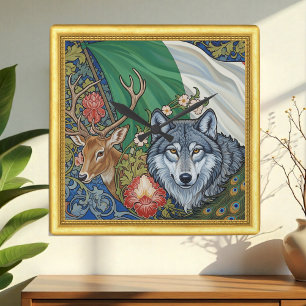 Reloj Cuadrado Lobo y ciervo italianos, Art Nouveau, patriótico m