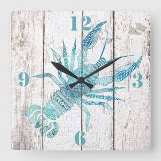 Reloj Cuadrado Lobster Beach House Wood Look Wall Clock