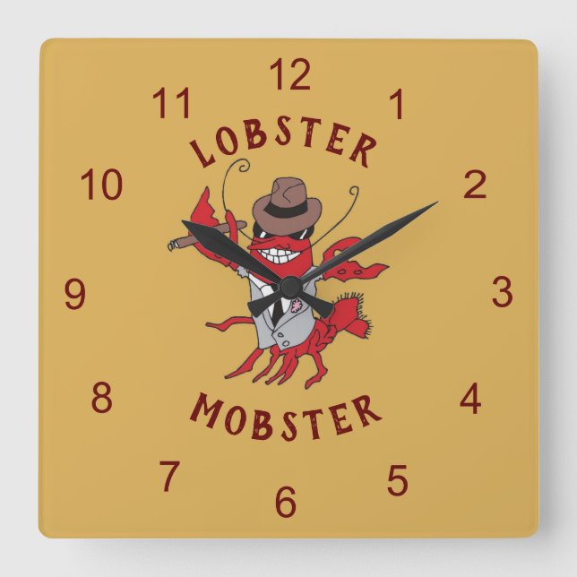 Reloj Cuadrado Lobster Mobster 🦞 Funny Personalizado Gangster (Anverso)