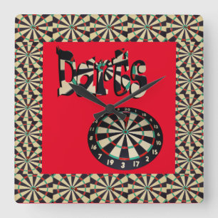 Reloj Cuadrado Logo De Dardos Enmarcados Y Cartón De Cartón,