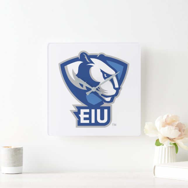 Reloj Cuadrado Logo de Panthers University del Este de Illinois (Hogar)