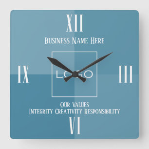 Reloj Cuadrado Logotipo de marca corporativa, nombre fotográfico