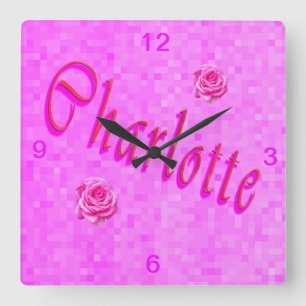 Reloj Cuadrado Logotipo de nombre de Charlotte,