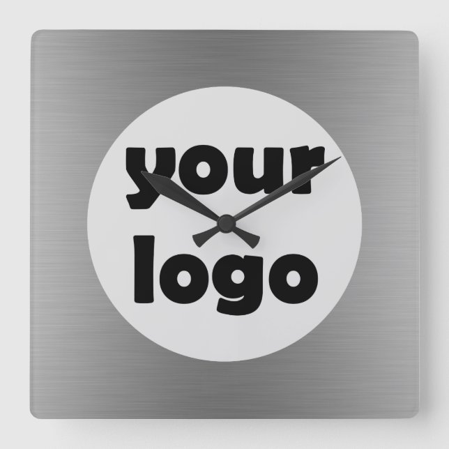 Reloj Cuadrado Logotipo moderno elegante metálico sólido plateado (Anverso)