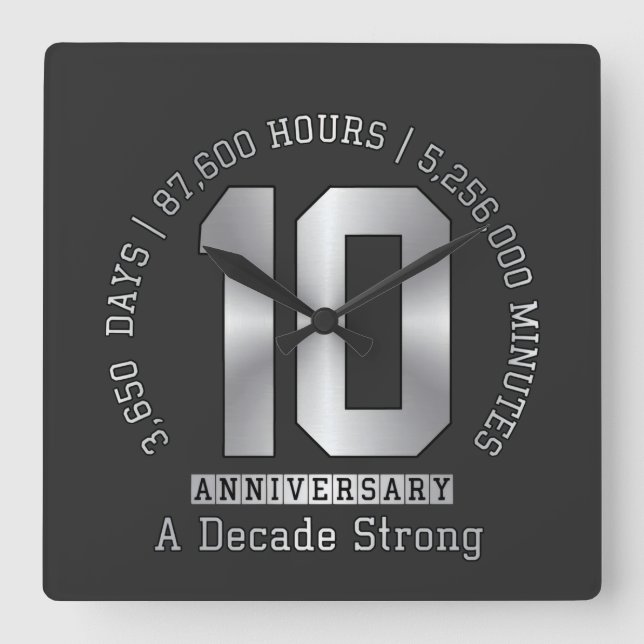 Reloj Cuadrado Logro del 10º Aniversario - Una Década Fuerte  (Anverso)