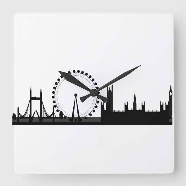 Reloj Cuadrado London Skyline Picture Black & White London Clock (Anverso)