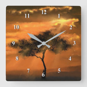 Reloj Cuadrado Lonely Tree Sunbeams - Drawing Art Collection