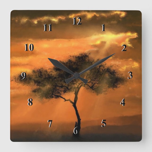 Reloj Cuadrado Lonely Tree Sunbeams Modern Wall Clock (Anverso)