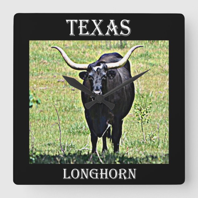 Reloj Cuadrado Longhorn de Texas (Anverso)