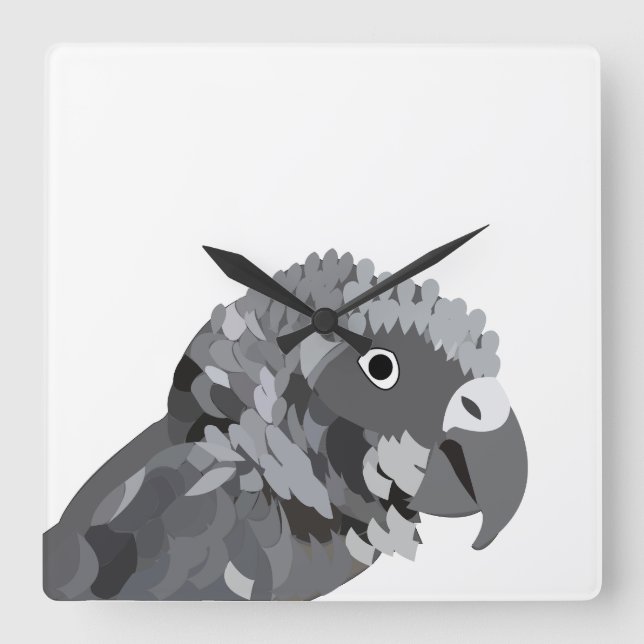 Reloj Cuadrado Loro gris africano (Anverso)