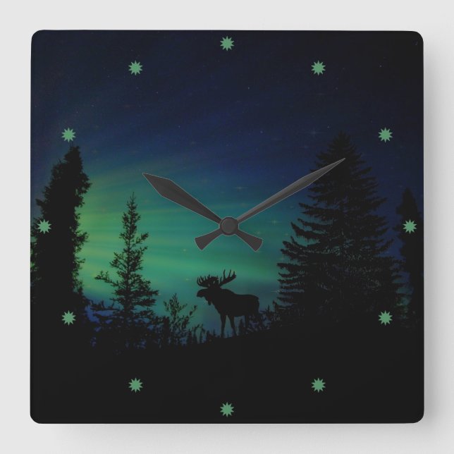 Reloj Cuadrado Los alces siluetean en el Twilght (Anverso)