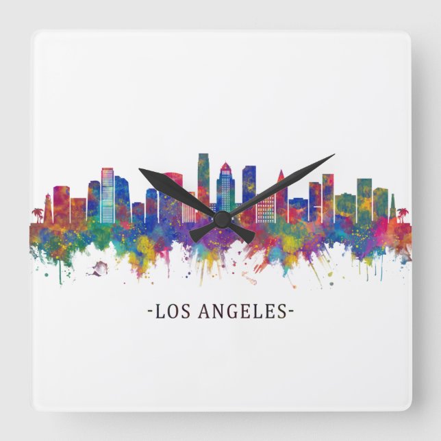 Reloj Cuadrado Los Angeles California Skyline (Anverso)