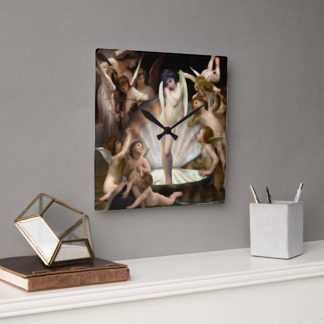 Reloj Cuadrado Los ángeles de Bouguereau rodean a Cupido (Oficina)