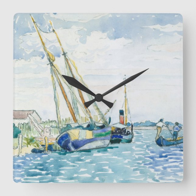 Reloj Cuadrado Los barcos marinos de la escena acercan a Venecia (Anverso)