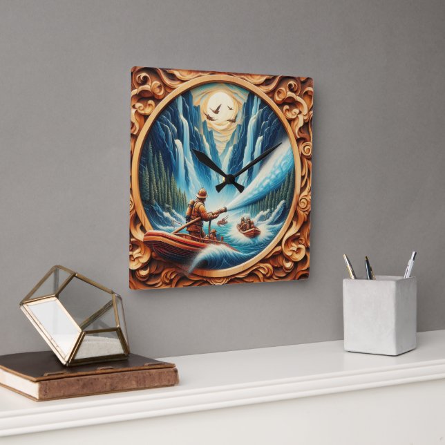 Reloj Cuadrado Los bomberos cargados en su bote (Oficina)