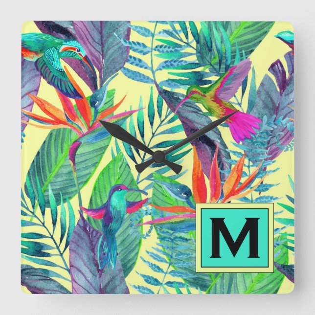 Reloj Cuadrado Los colibríes de la acuarela el | añaden su (Anverso)