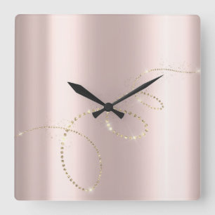 Reloj Cuadrado Los cristales Subió oro infinito. Elegante Rubor