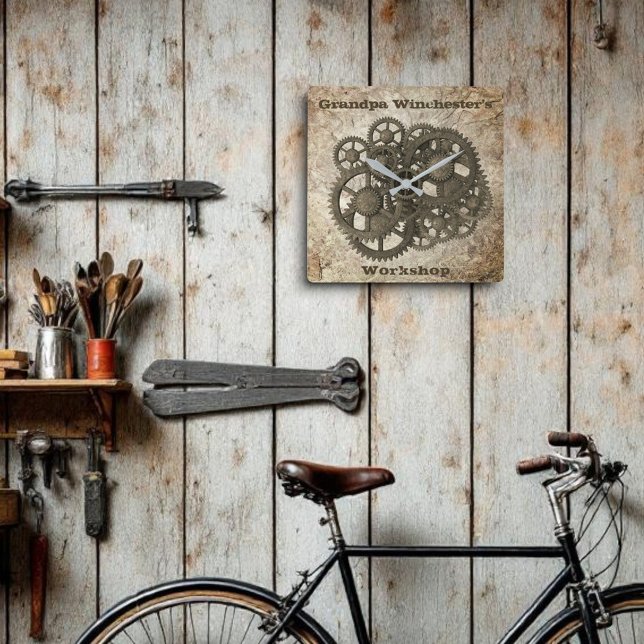 Reloj Cuadrado Los engranajes Rústicos Saltan Steampunk Sobre La  (cluster of gears square wall clock )