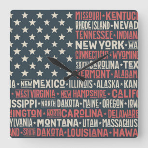 Reloj Cuadrado Los Estados Unidos de América States y capitales