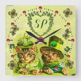 RELOJ CUADRADO LOS GATOS DE ST PATRICK VIEJO DIVERTIDO DE LA