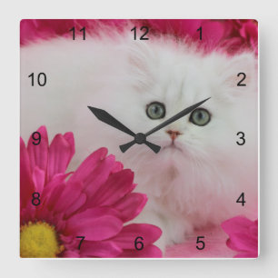 Reloj Cuadrado Los gatos, gatitos, personalizan, las rosas