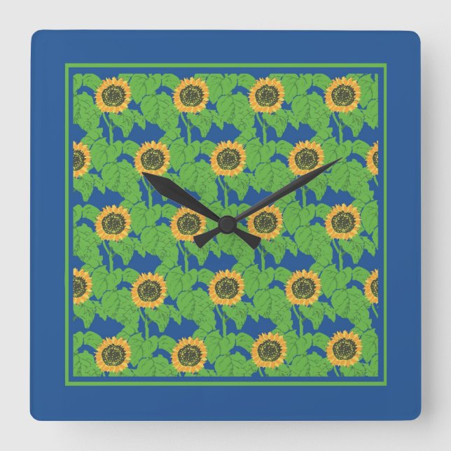 Reloj Cuadrado Los girasoles dorados en un fondo azul brillante (Anverso)