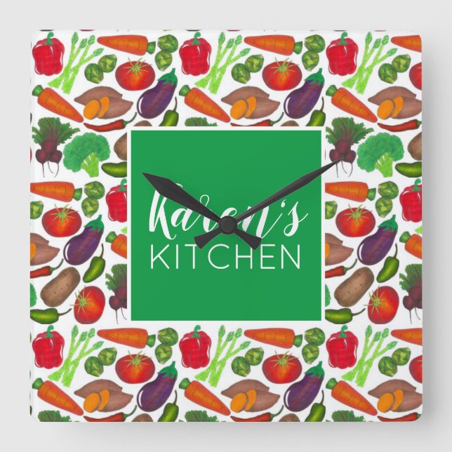 Reloj Cuadrado Los huertos vegetales producen verduras de Greenma (Anverso)