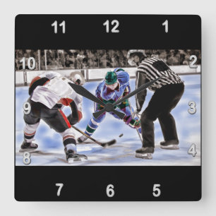 Reloj Cuadrado Los jugadores y el árbitro de hockey hacen frente