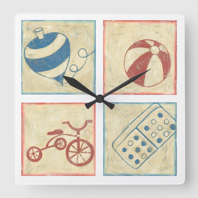 Reloj Cuadrado Los juguetes de los niños de Chariklia Zarris (Anverso)