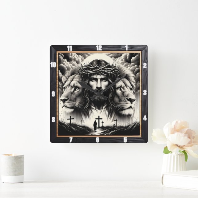 Reloj Cuadrado Los Leones de Cristo cruzan el espíritu (Hogar)
